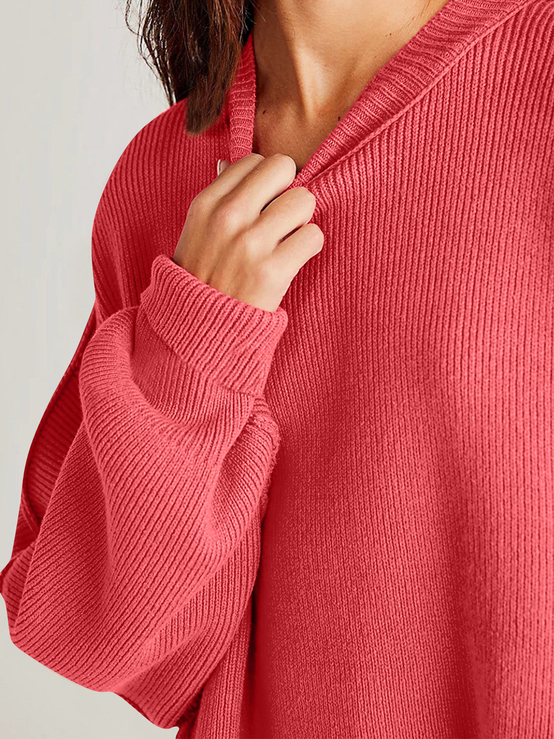 Double Take Side Slit Long Sleeve Sweater