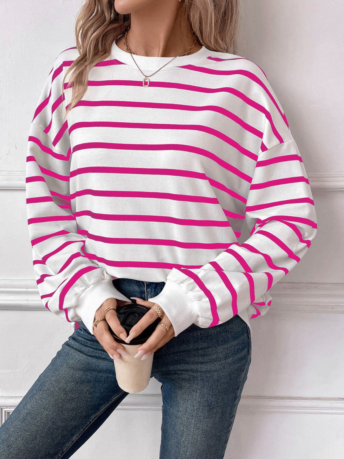 Elevated Everyday Striped Round Neck Long Sleeve Top