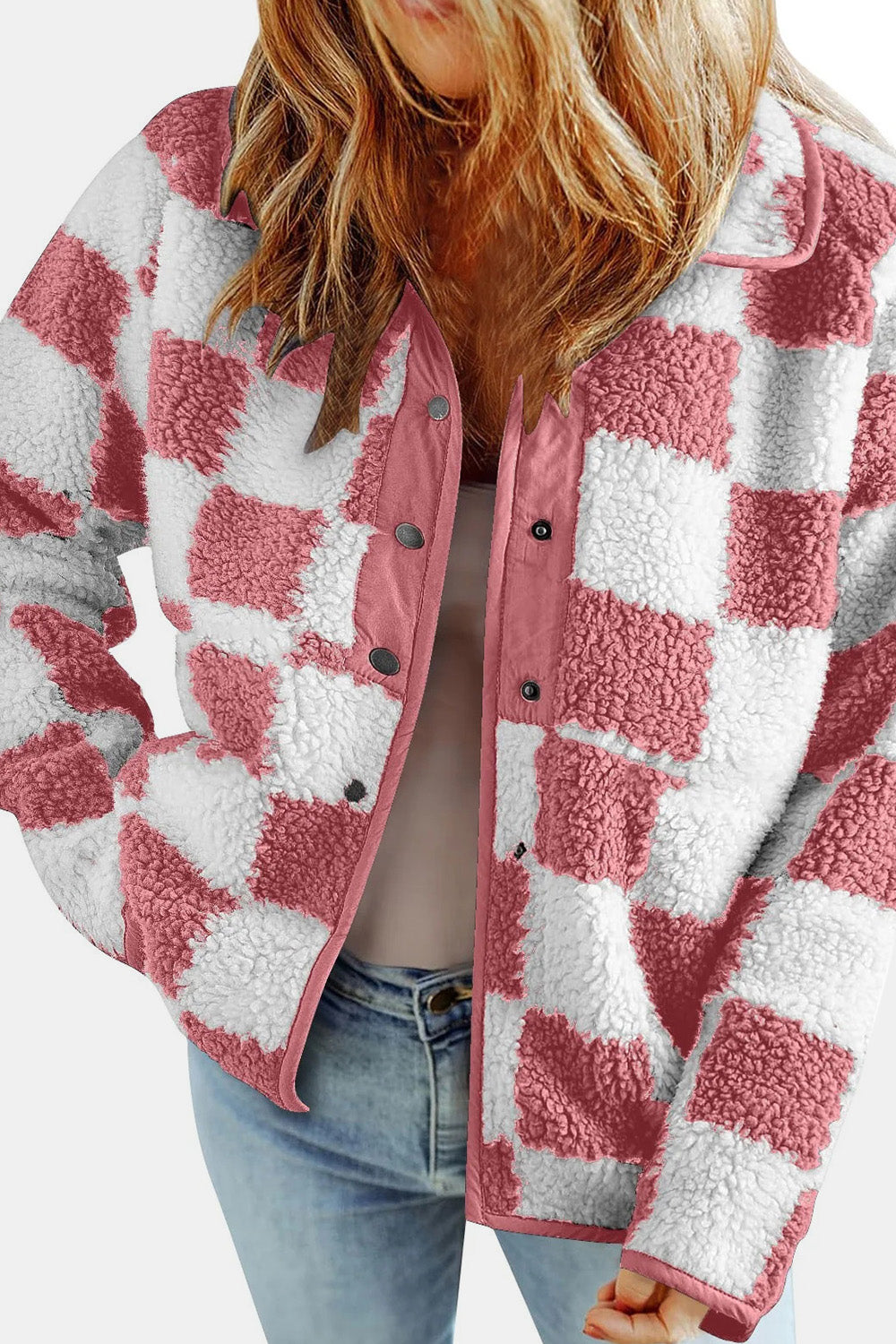 Cozy Vibes Checkered Teddy Jacket