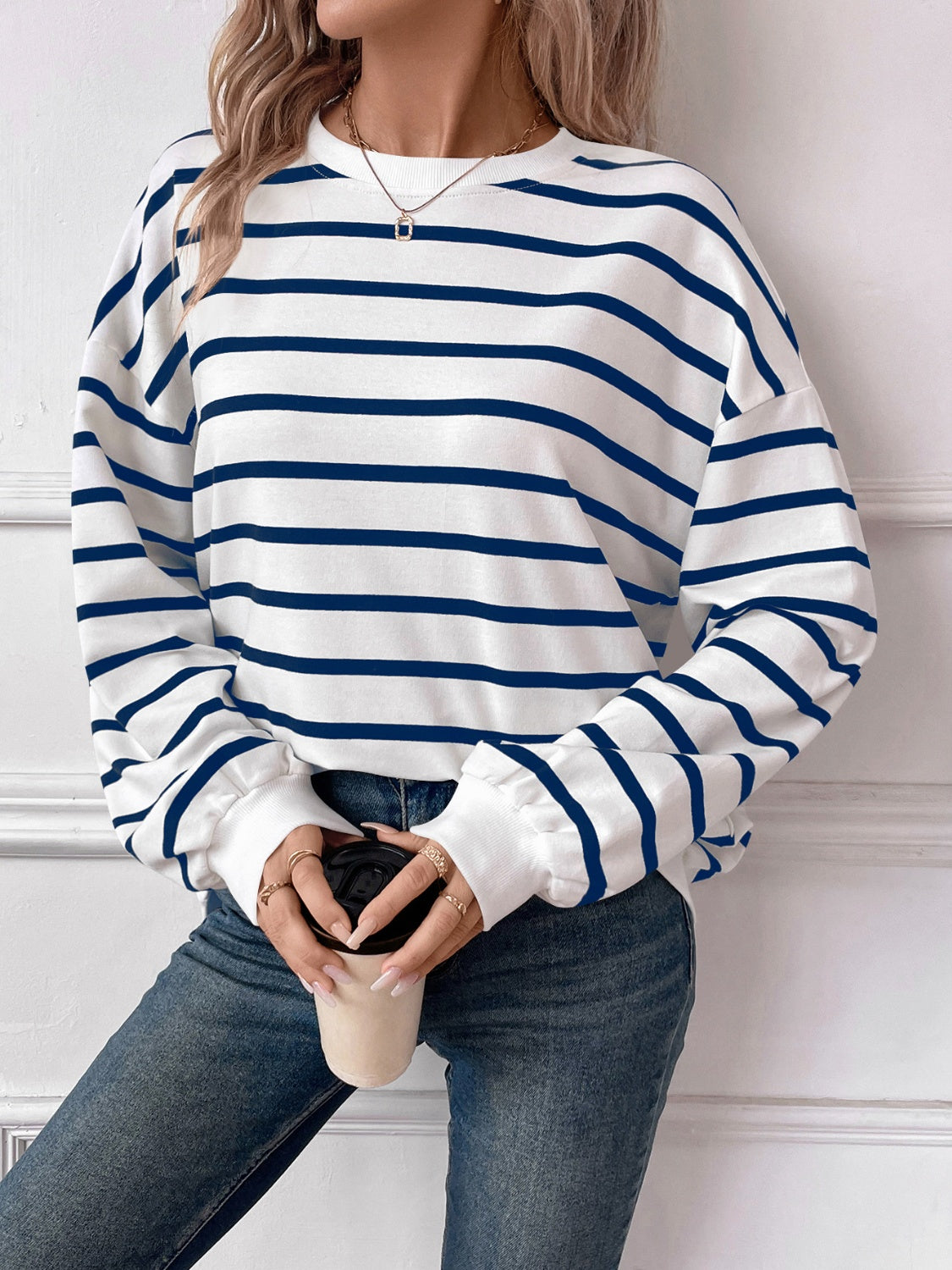 Elevated Everyday Striped Round Neck Long Sleeve Top