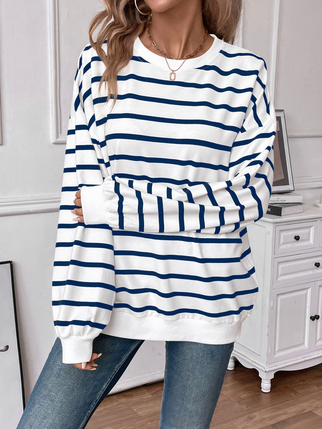 Elevated Everyday Striped Round Neck Long Sleeve Top