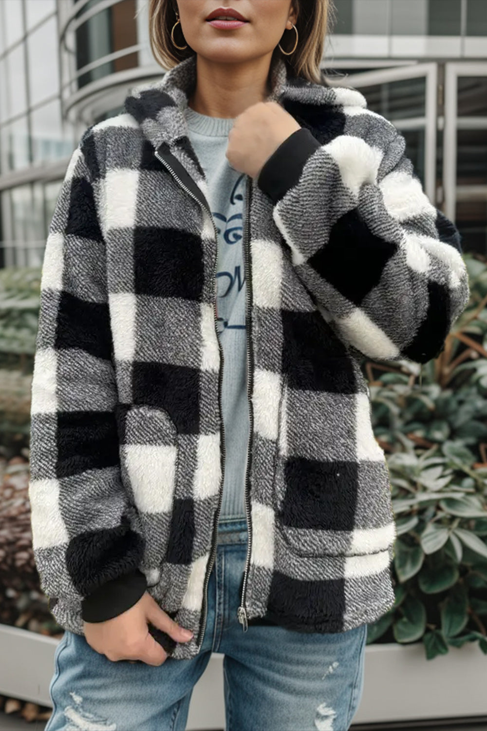 Cozy Plaid Long Sleeve Hooded Coat