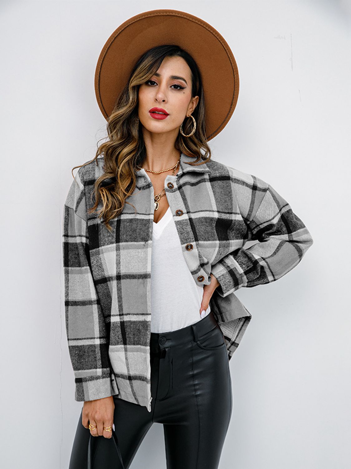 Fall in Bloom Plaid Button Up Collared Neck Shacket