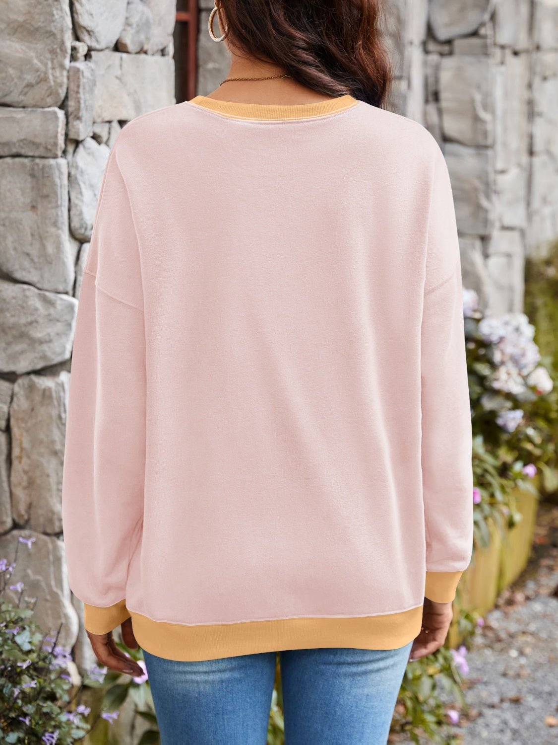 Vintage Vibes Contrast Round Neck Long Sleeve Top