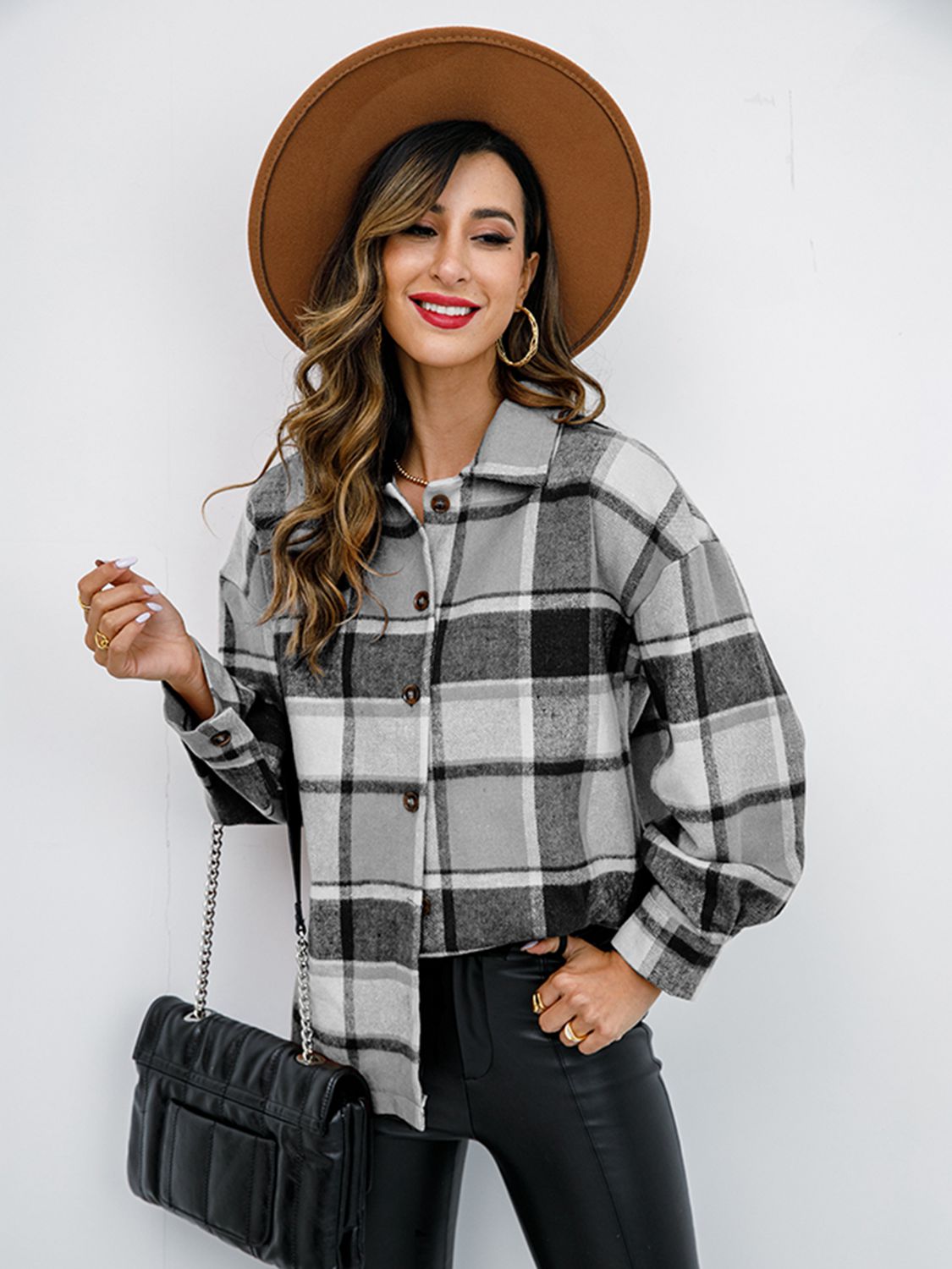 Fall in Bloom Plaid Button Up Collared Neck Shacket