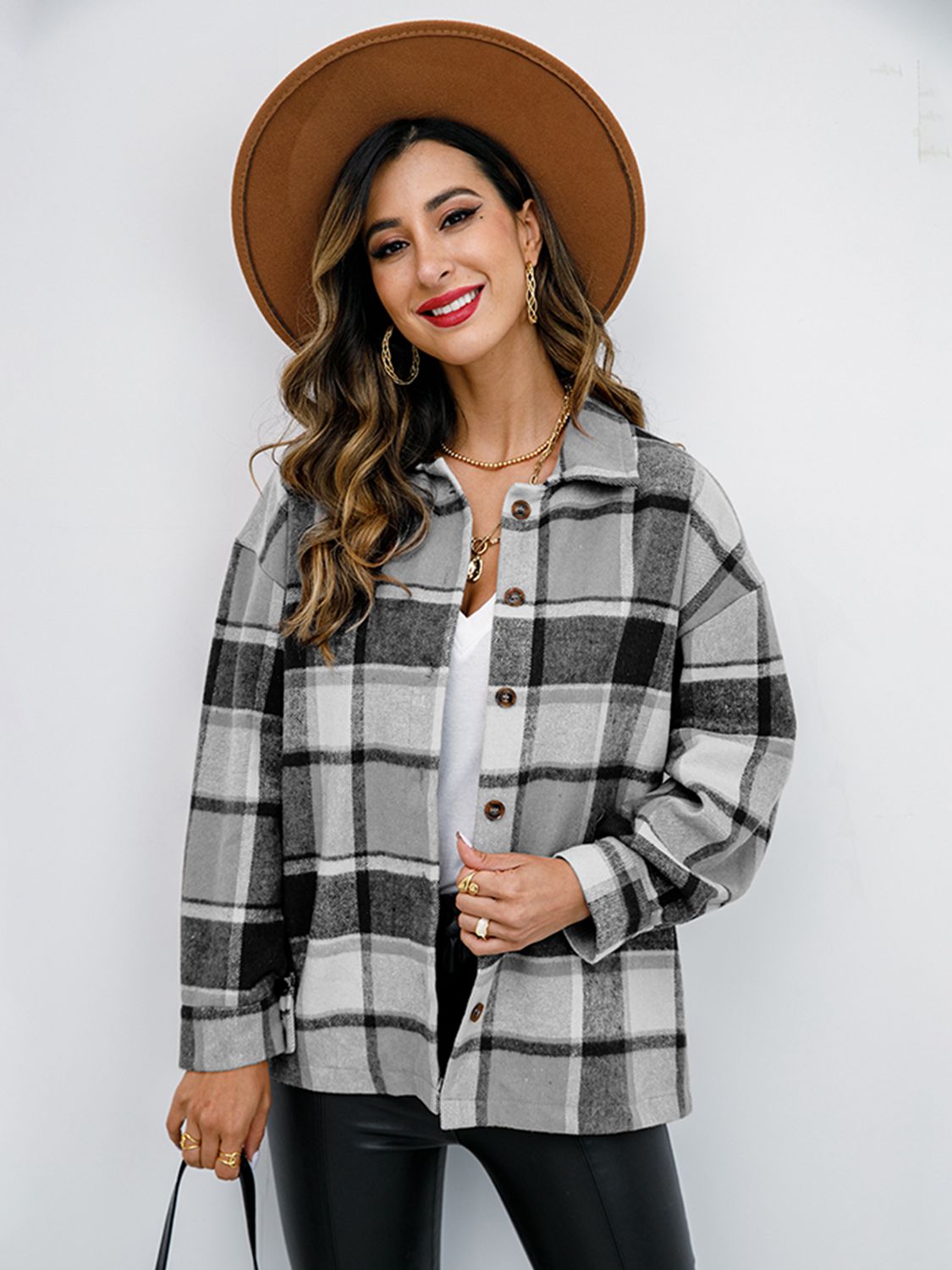 Fall in Bloom Plaid Button Up Collared Neck Shacket