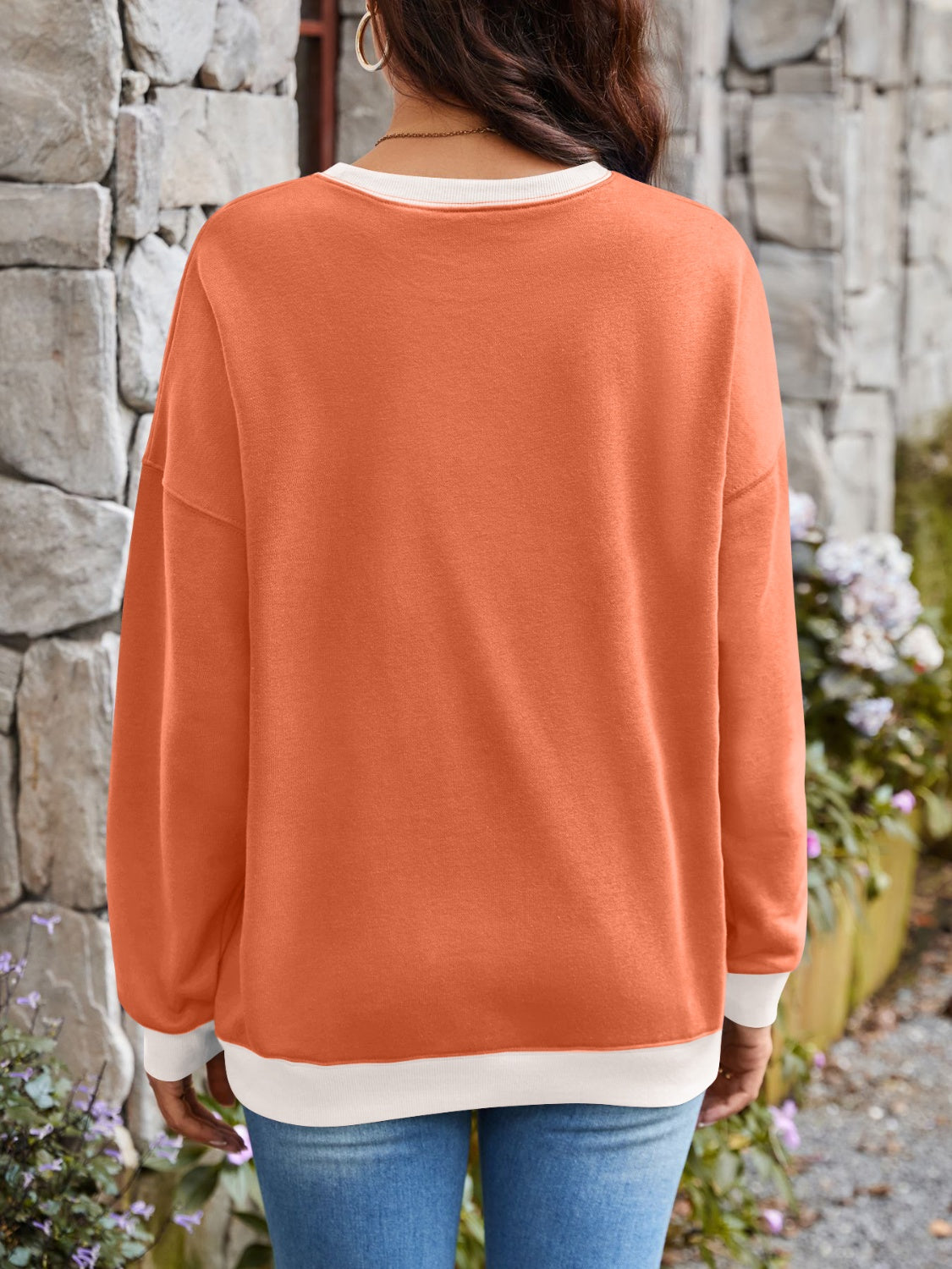 Vintage Vibes Contrast Round Neck Long Sleeve Top