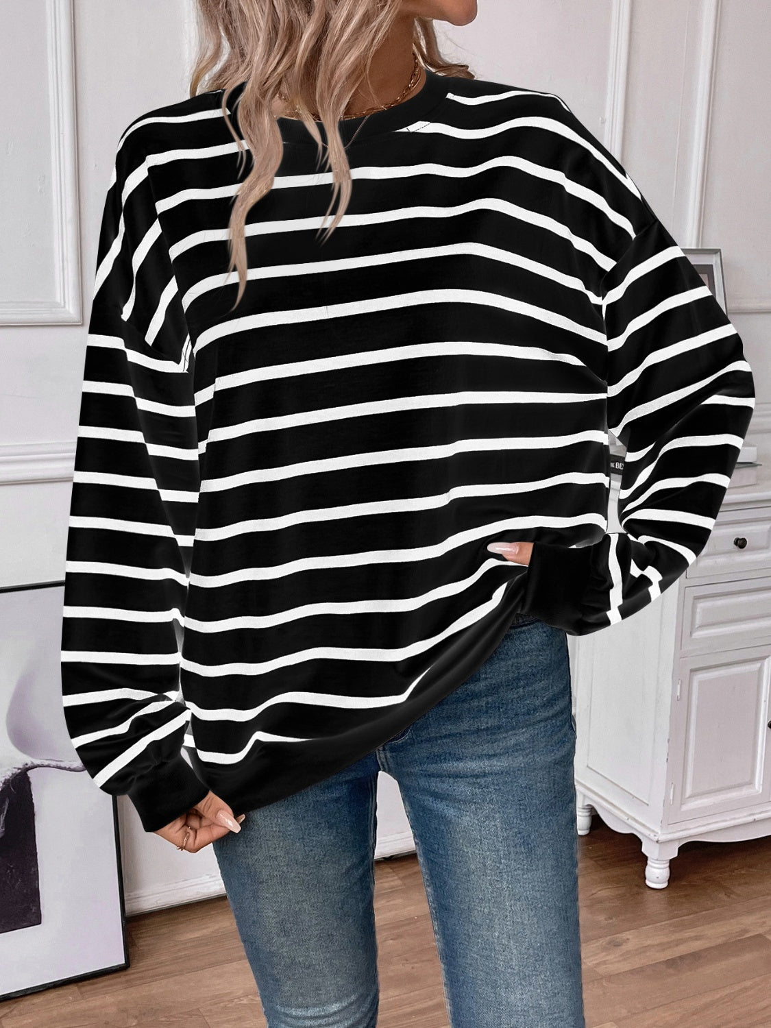 Elevated Everyday Striped Round Neck Long Sleeve Top