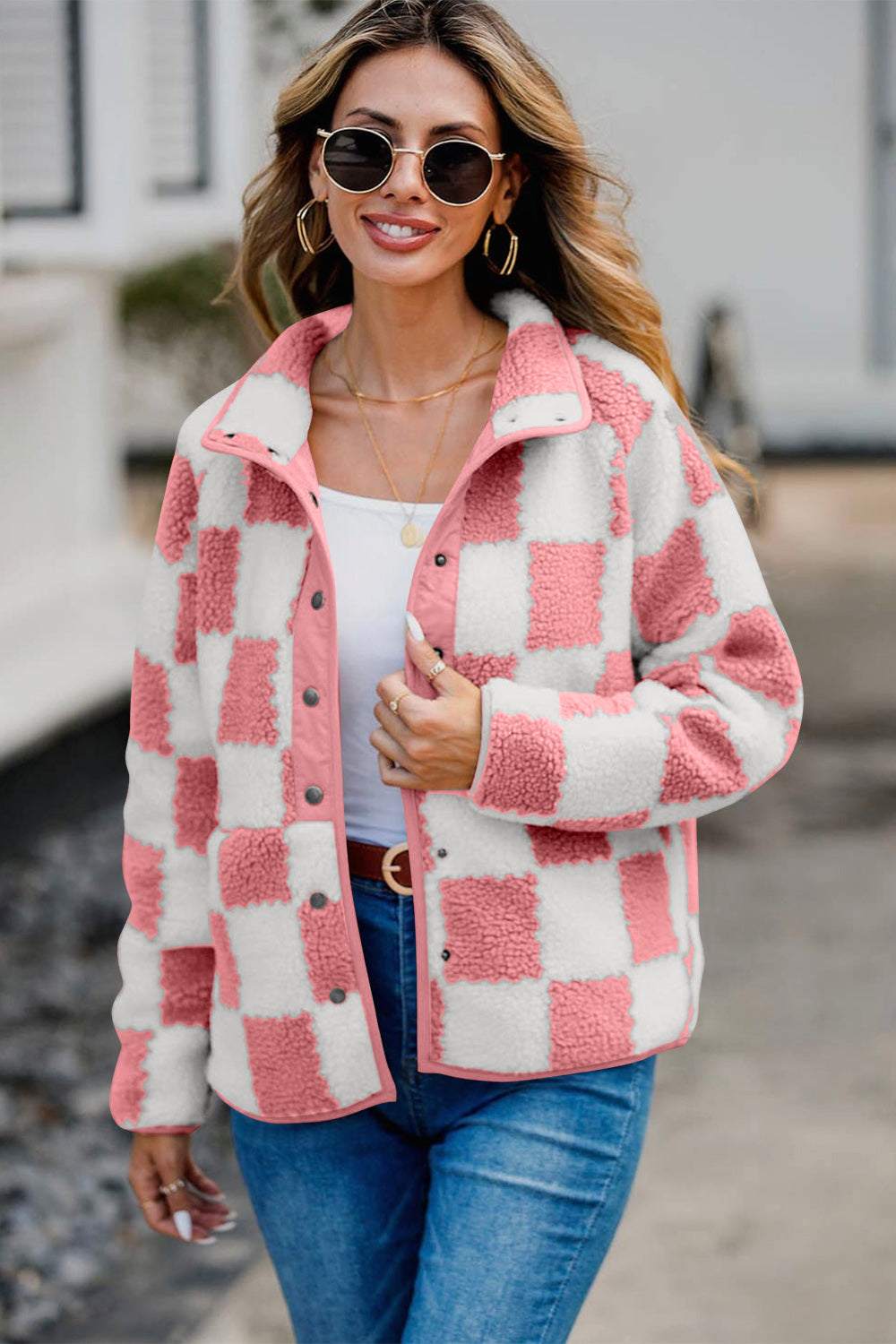 Cozy Vibes Checkered Teddy Jacket