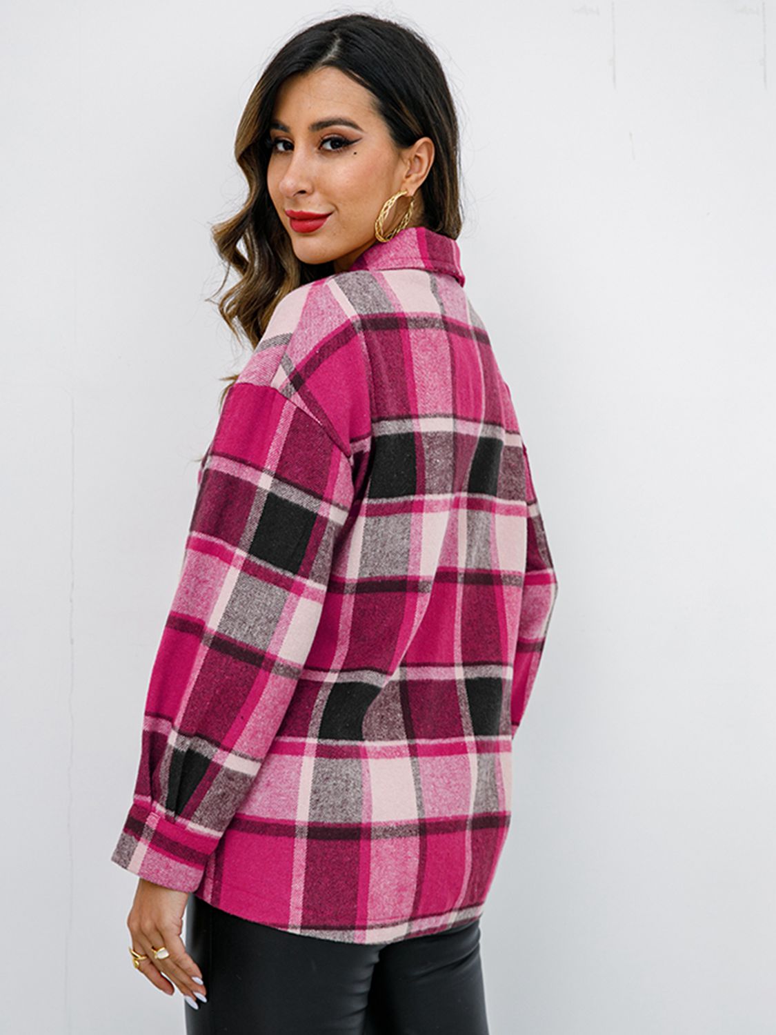 Fall in Bloom Plaid Button Up Collared Neck Shacket