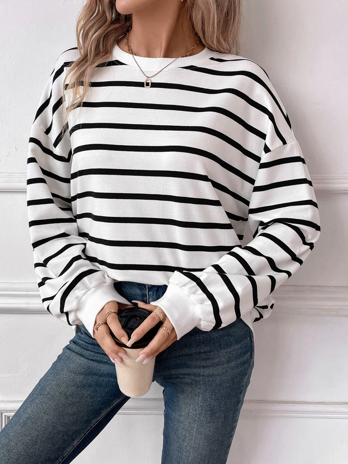 Elevated Everyday Striped Round Neck Long Sleeve Top