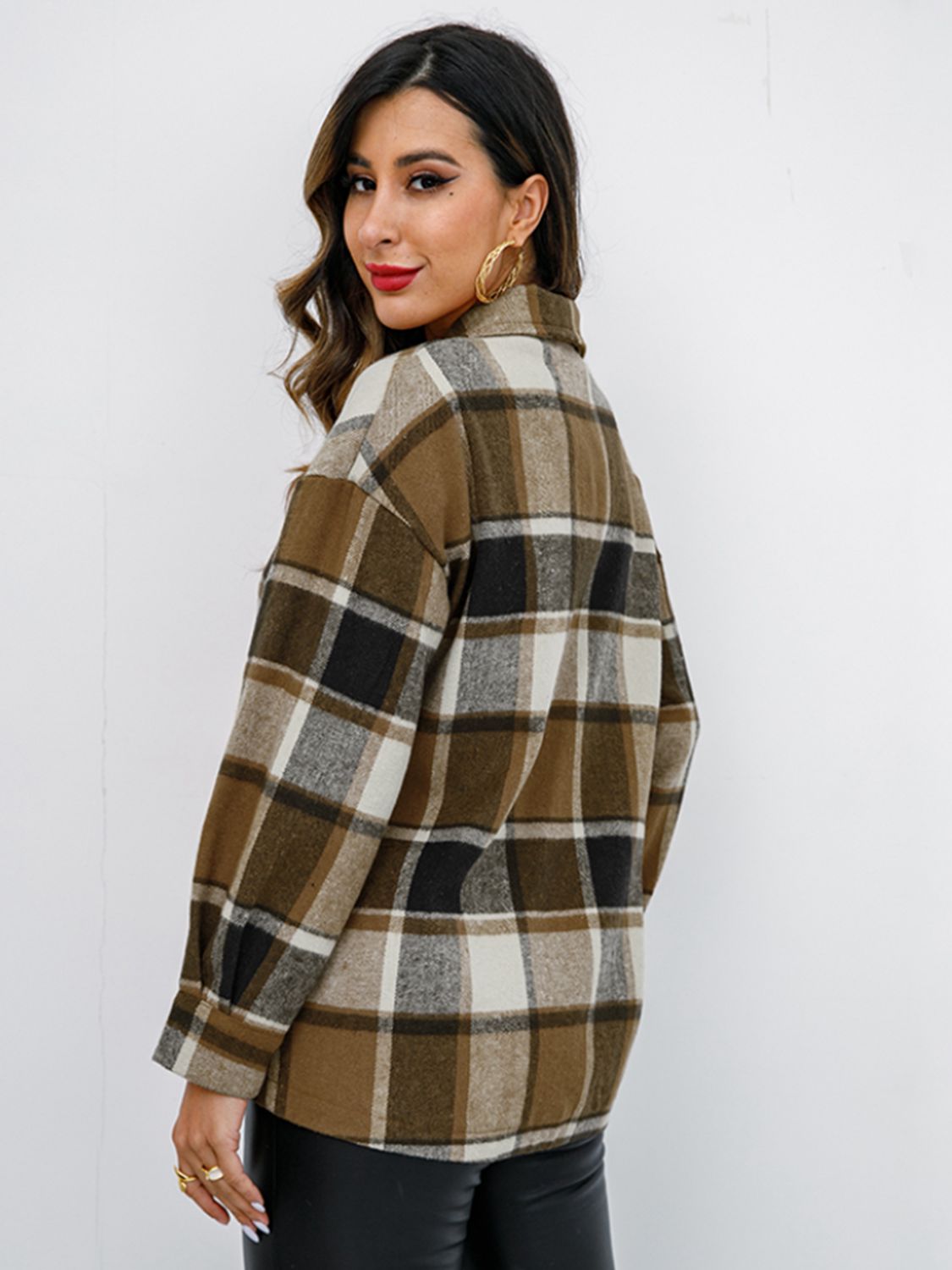 Fall in Bloom Plaid Button Up Collared Neck Shacket