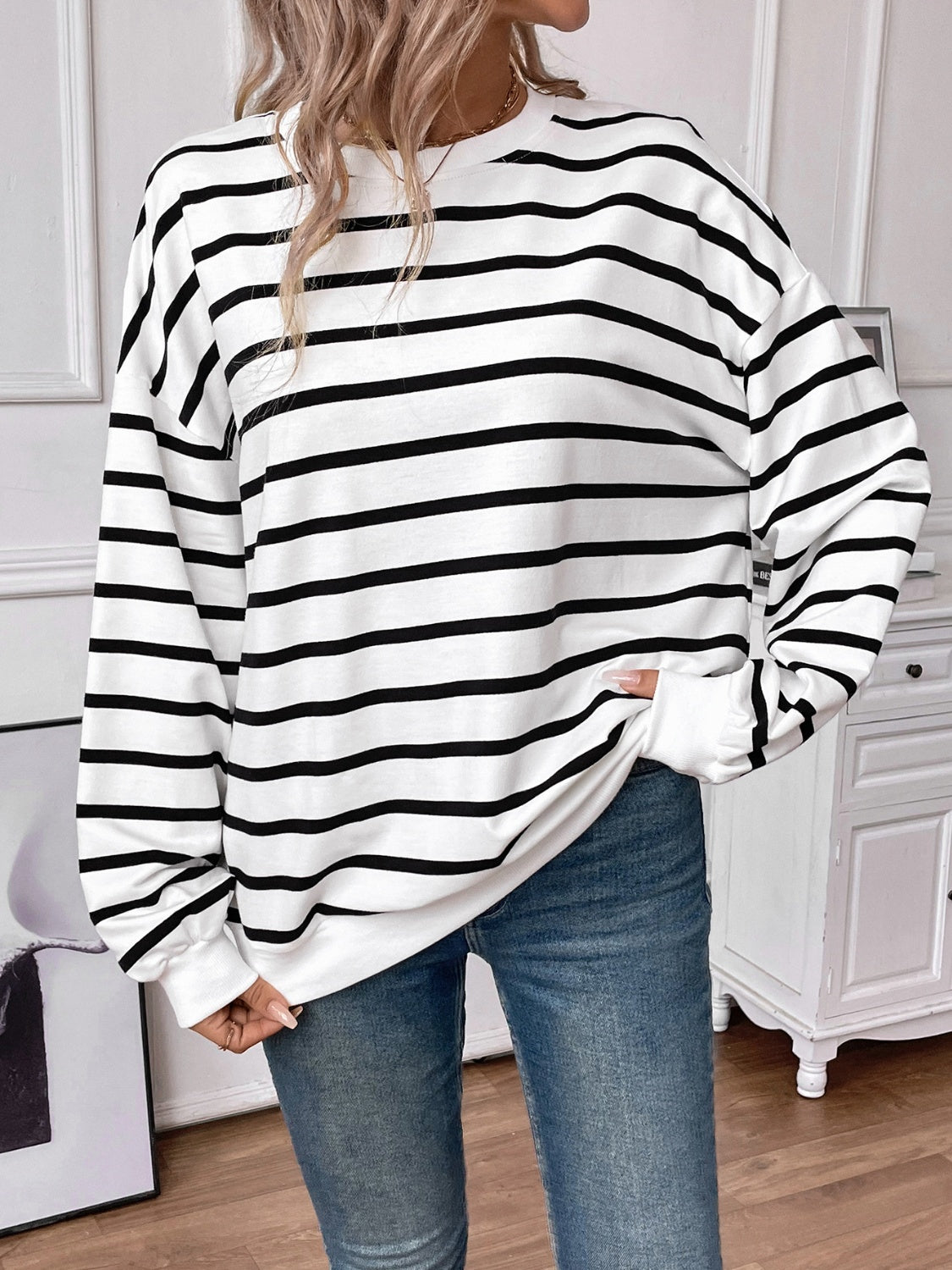 Elevated Everyday Striped Round Neck Long Sleeve Top