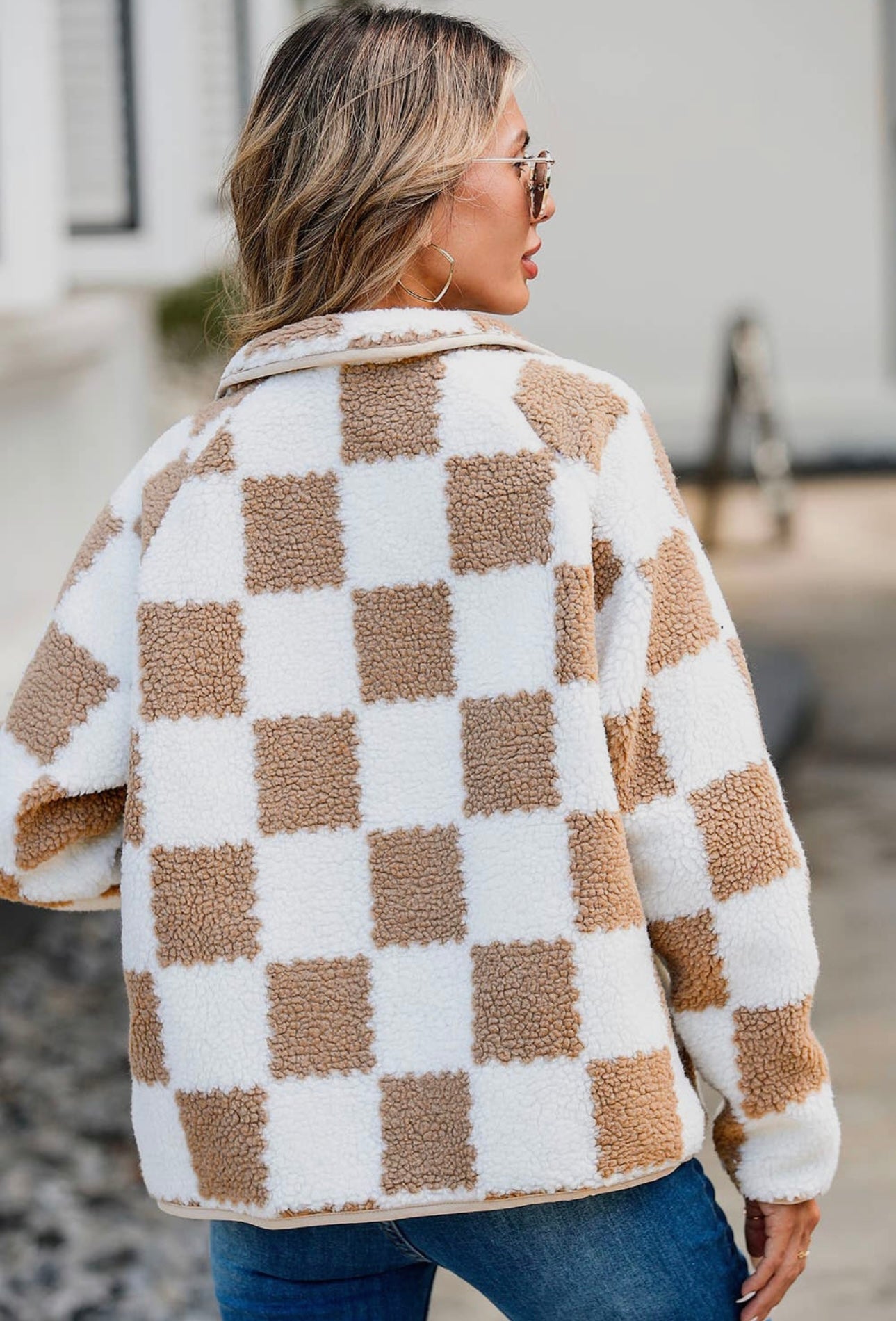 Cozy Vibes Checkered Teddy Jacket