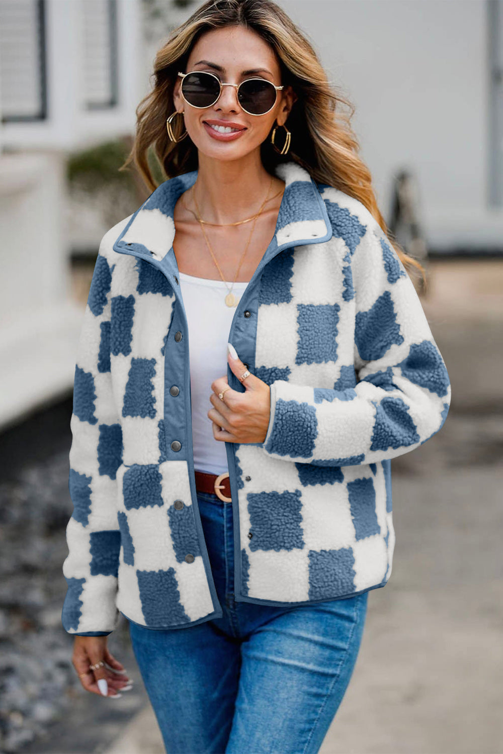 Cozy Vibes Checkered Teddy Jacket