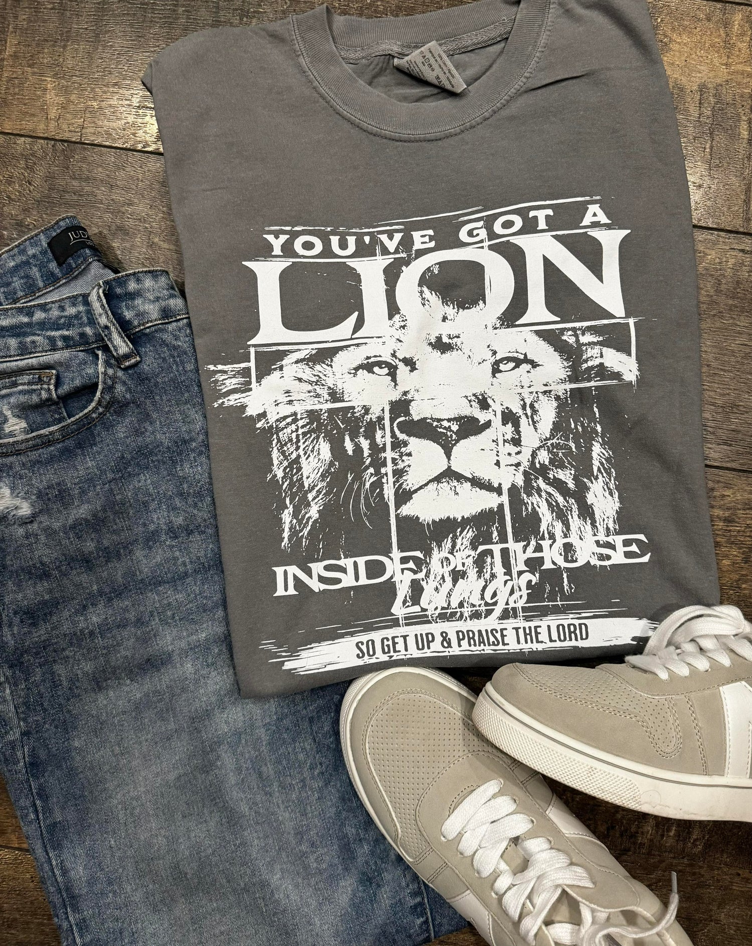 You've Got a Lion Inside Those Lungs Grey Graphic Tee