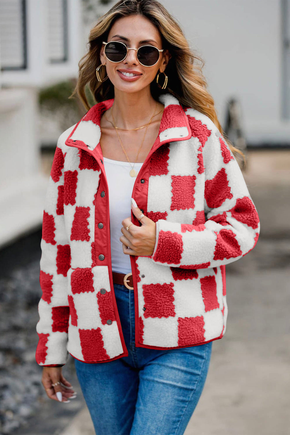 Cozy Vibes Checkered Teddy Jacket