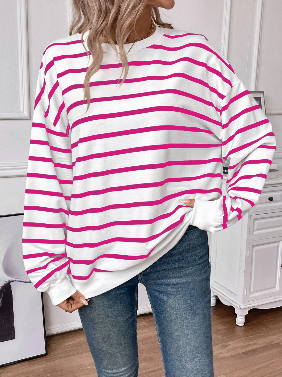 Elevated Everyday Striped Round Neck Long Sleeve Top