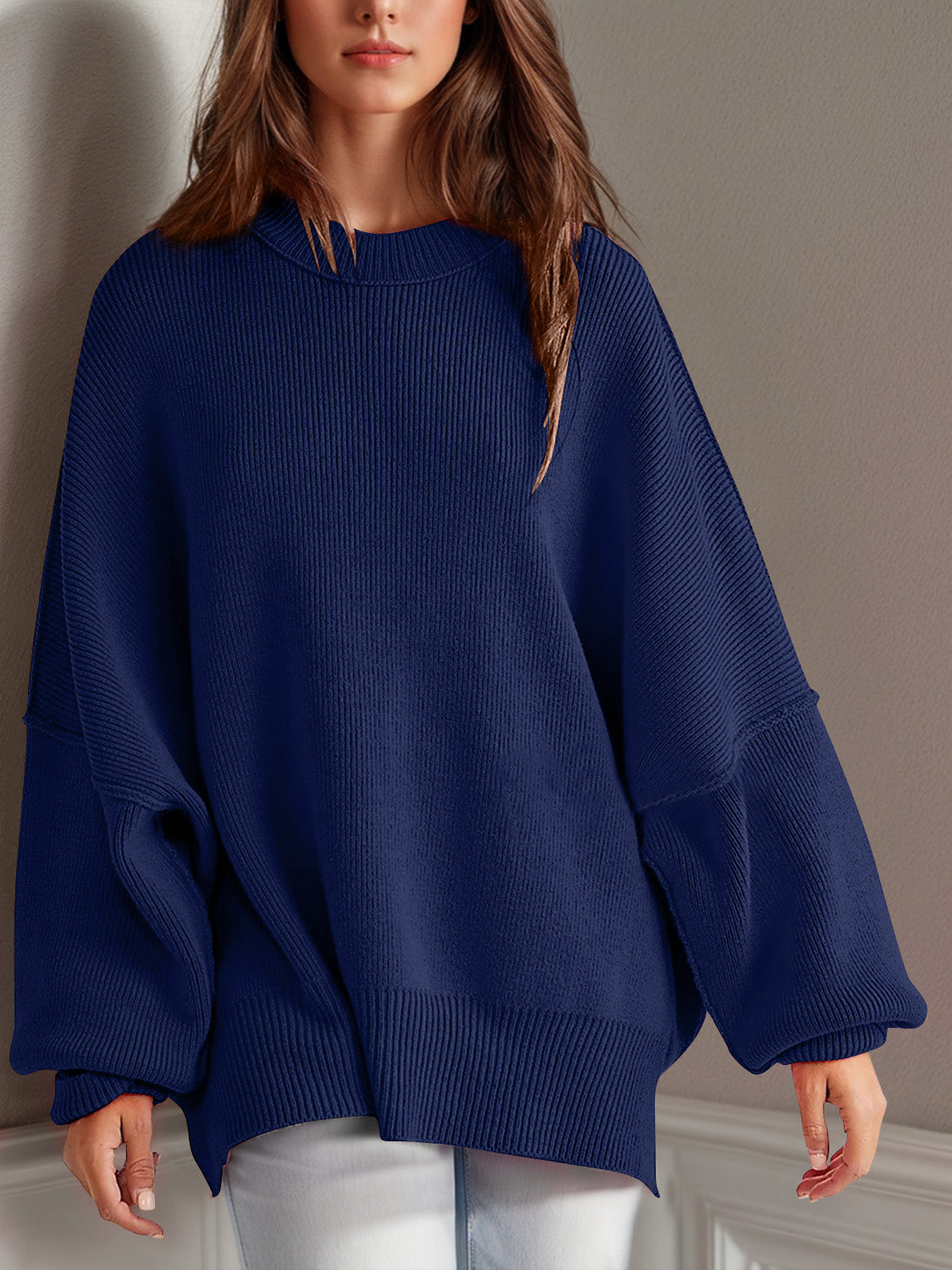 Double Take Side Slit Long Sleeve Sweater