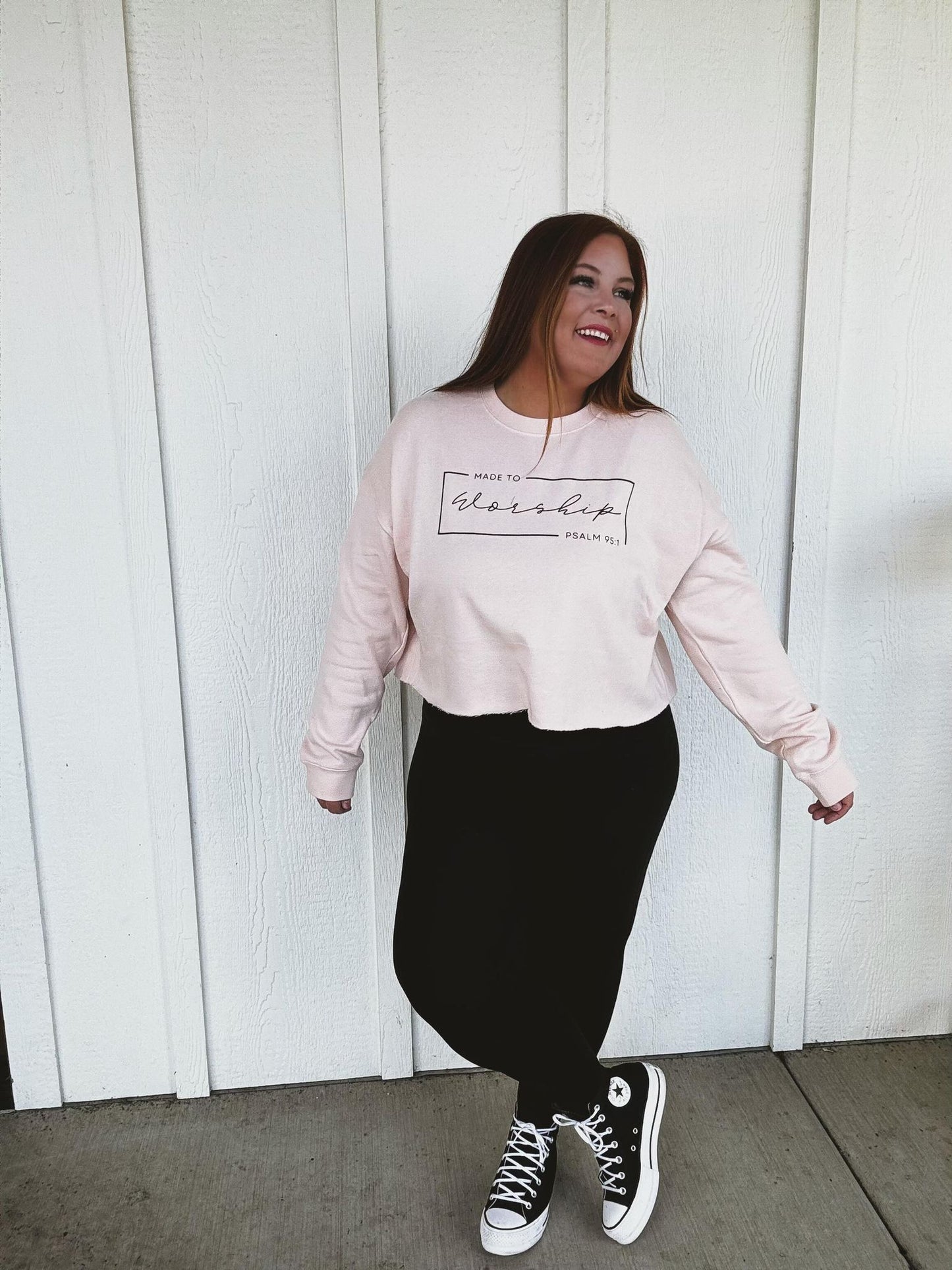 Made to Worship Lightweight Cropped Crewneck in Pink
