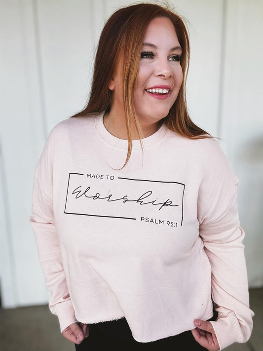 Made to Worship Lightweight Cropped Crewneck in Pink