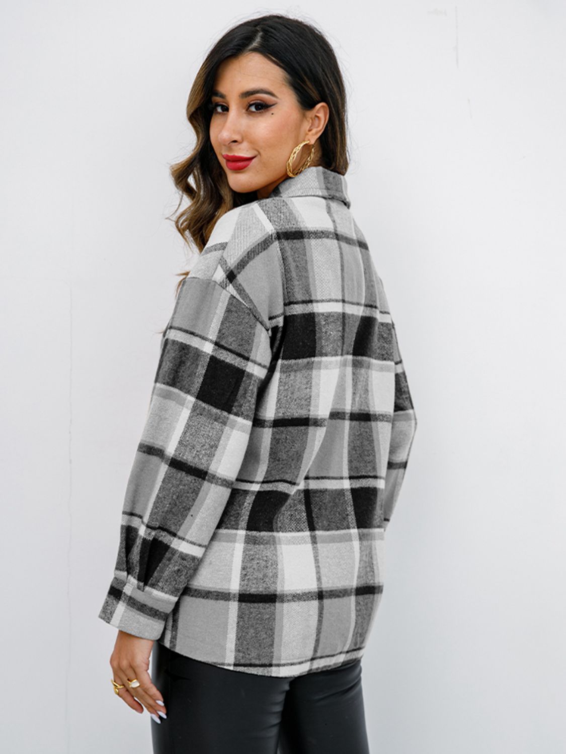 Fall in Bloom Plaid Button Up Collared Neck Shacket