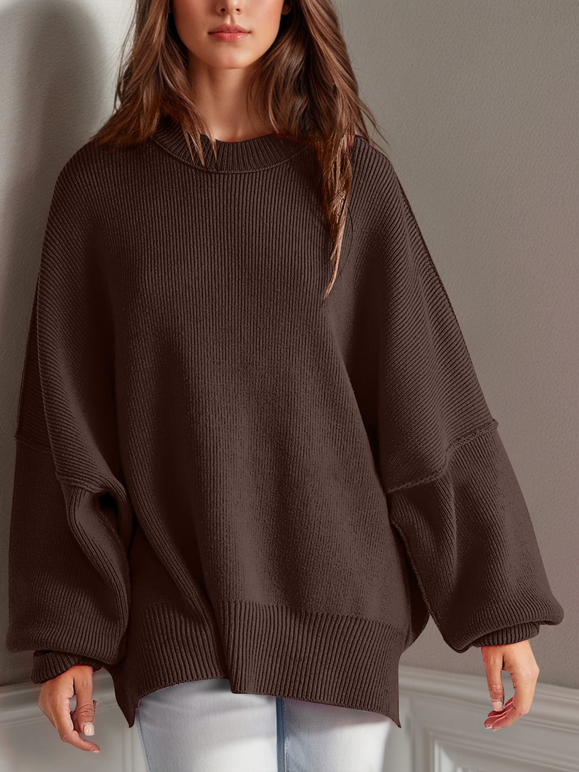 Double Take Side Slit Long Sleeve Sweater