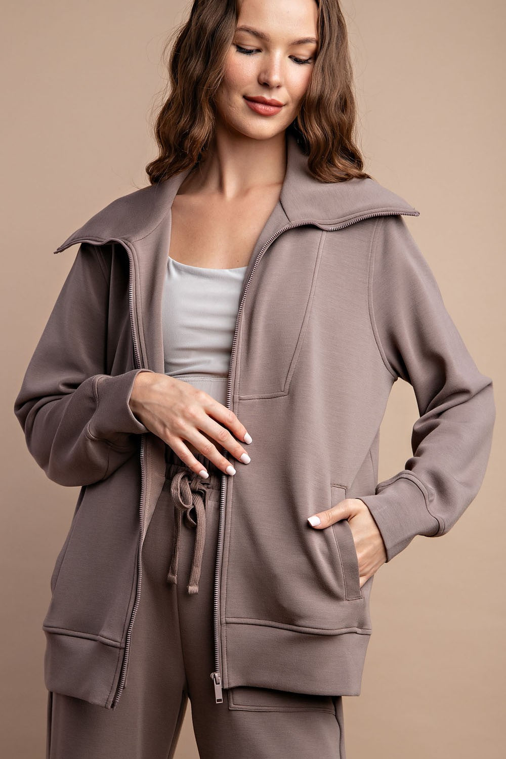 Take the Trip Scuba Full Zip Jacket in Mocha