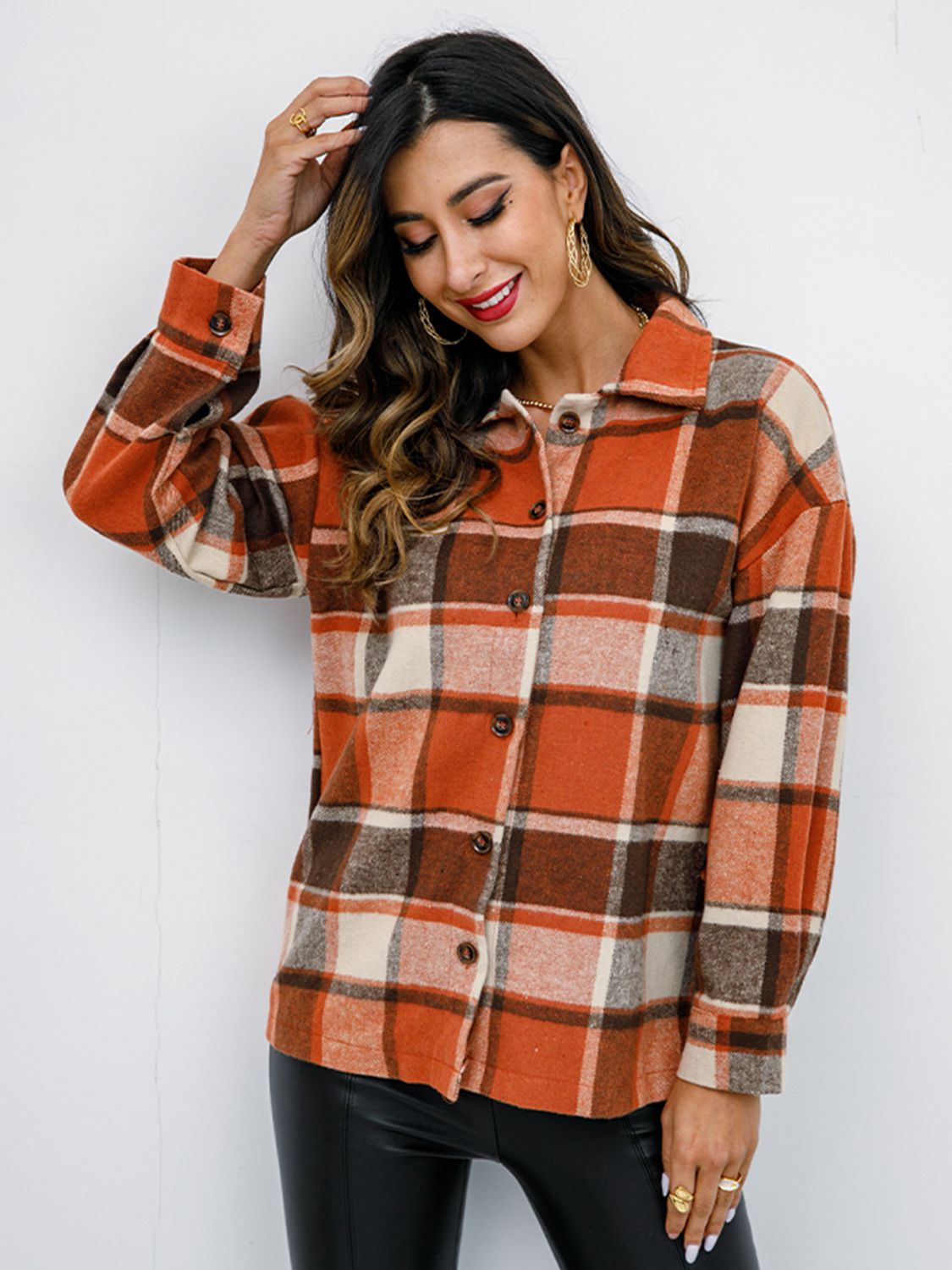 Fall in Bloom Plaid Button Up Collared Neck Shacket