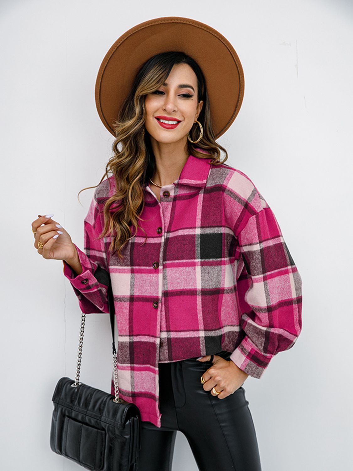 Fall in Bloom Plaid Button Up Collared Neck Shacket