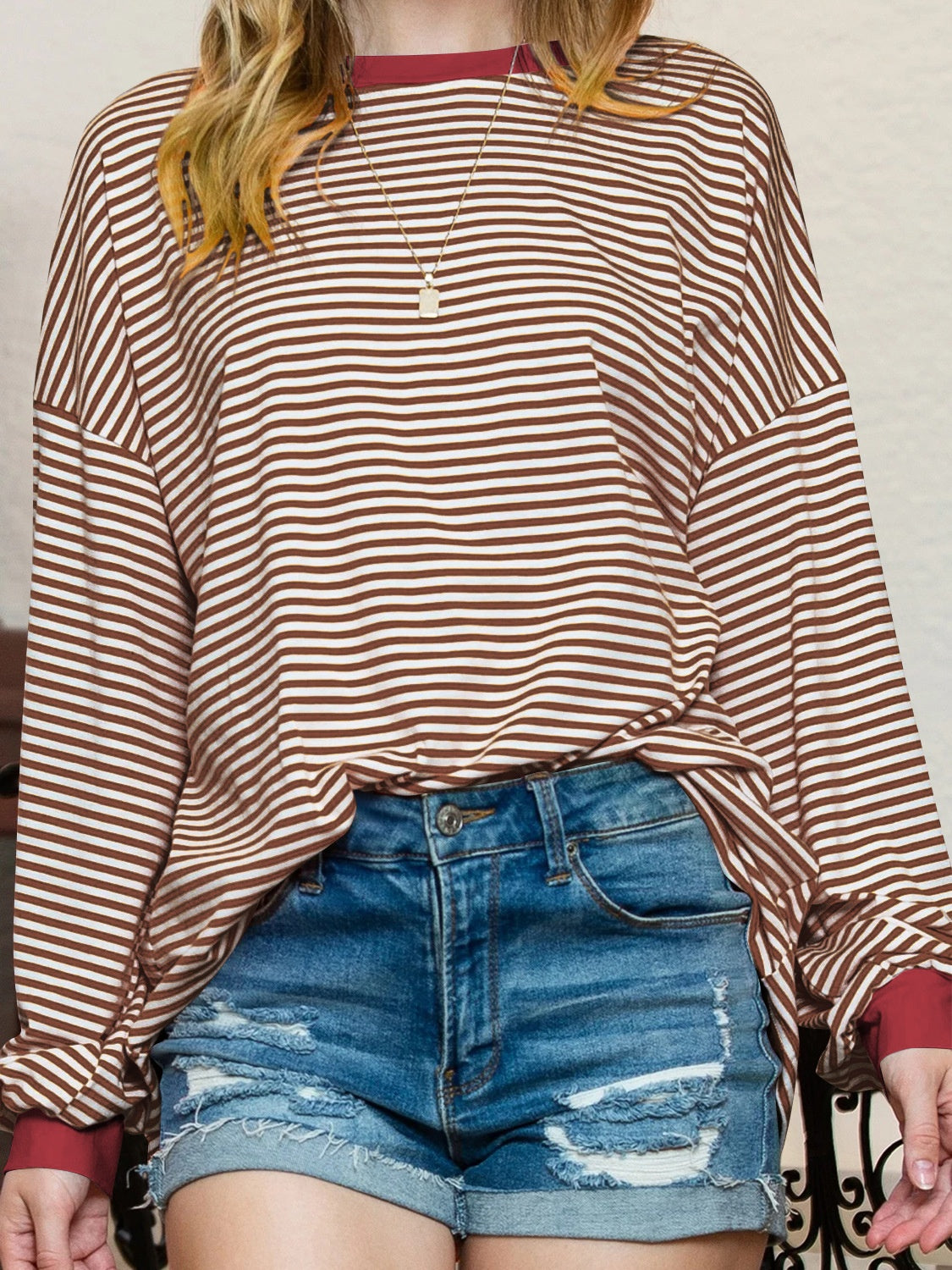 Trendy Contrast Striped Long Sleeve Sweatshirt