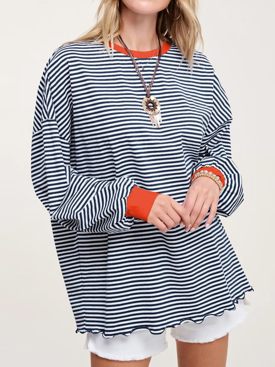 Trendy Contrast Striped Long Sleeve Sweatshirt