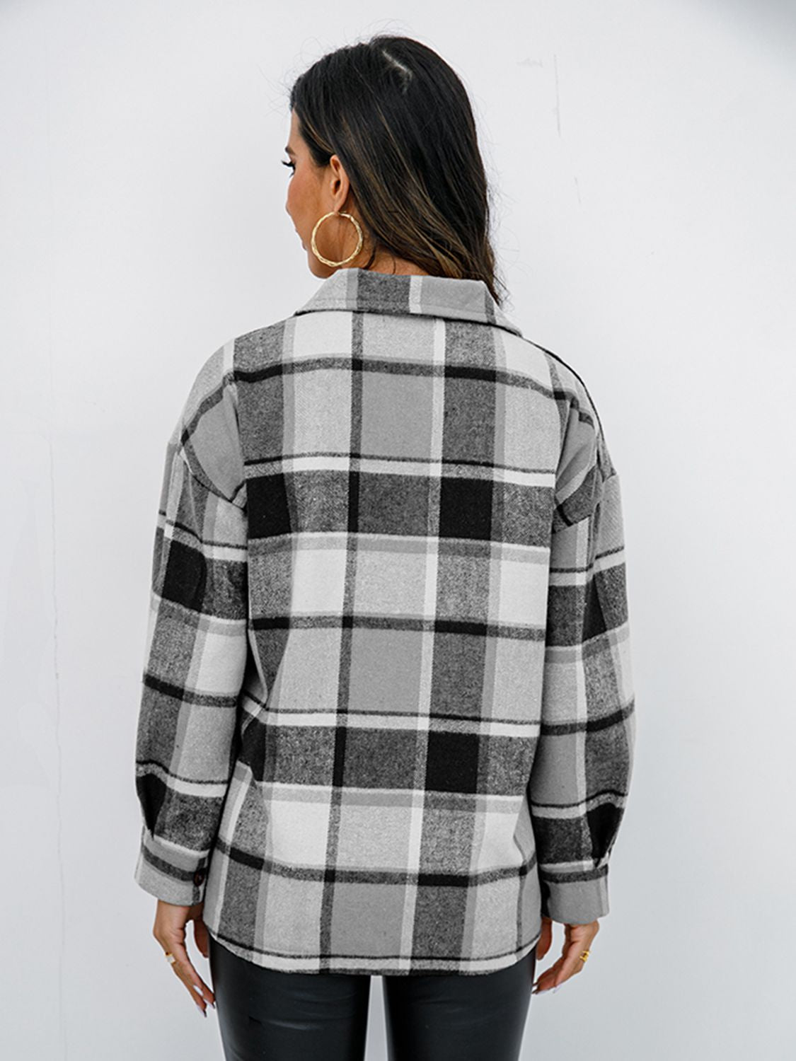 Fall in Bloom Plaid Button Up Collared Neck Shacket