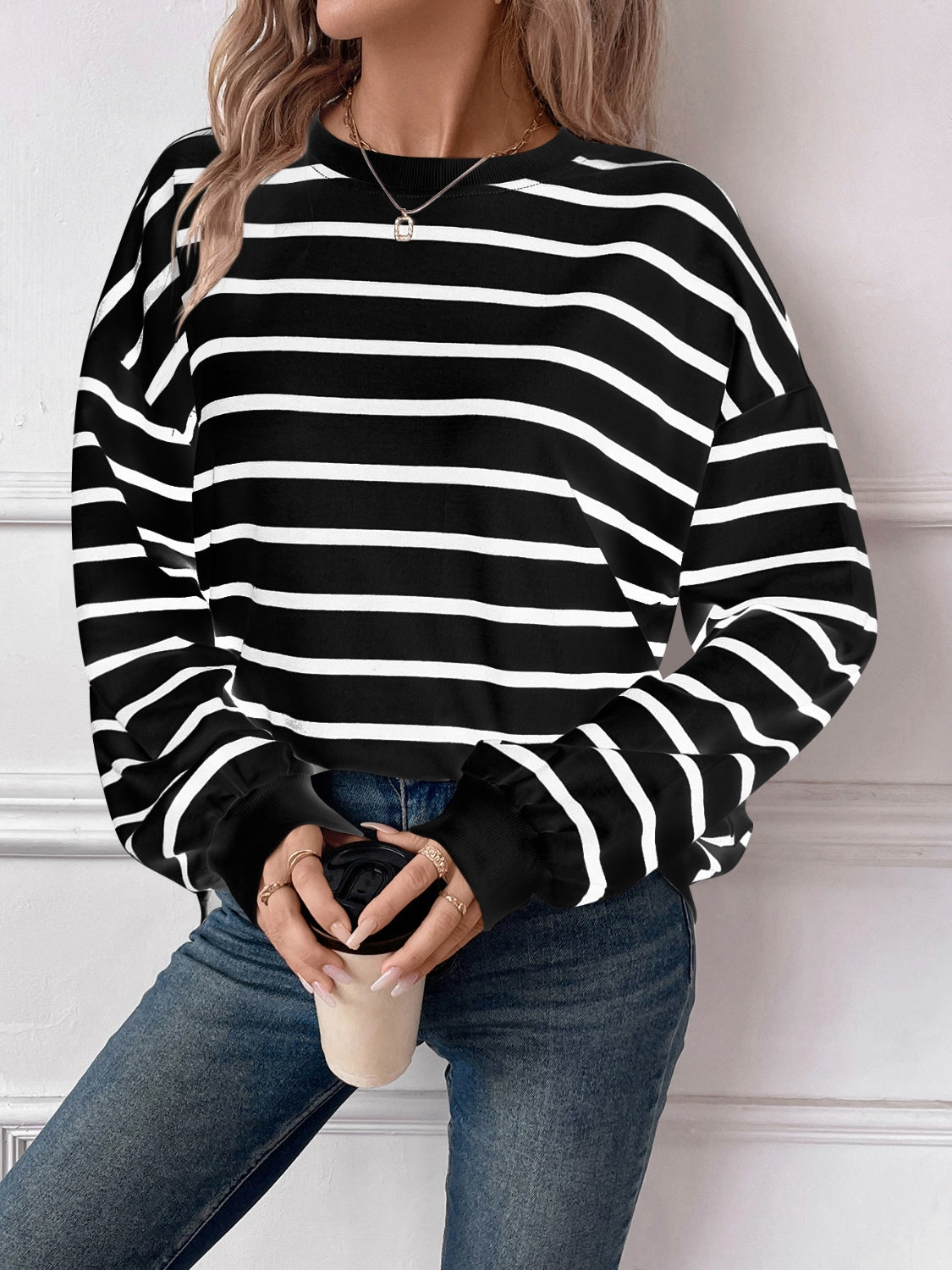 Elevated Everyday Striped Round Neck Long Sleeve Top