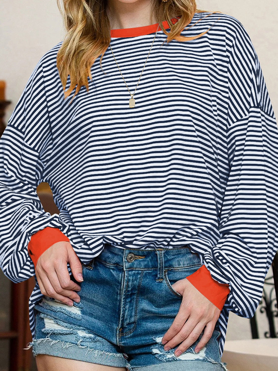 Trendy Contrast Striped Long Sleeve Sweatshirt