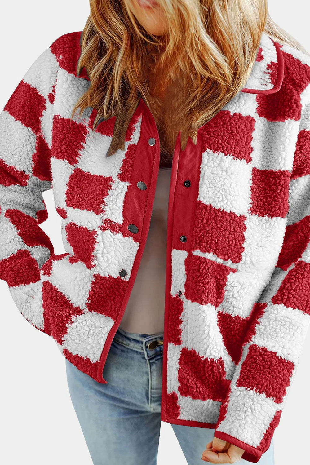 Cozy Vibes Checkered Teddy Jacket