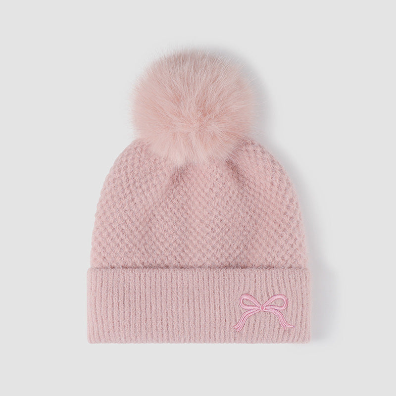 Fun & Flirty Thermal Bow Knit Hat with Pompom