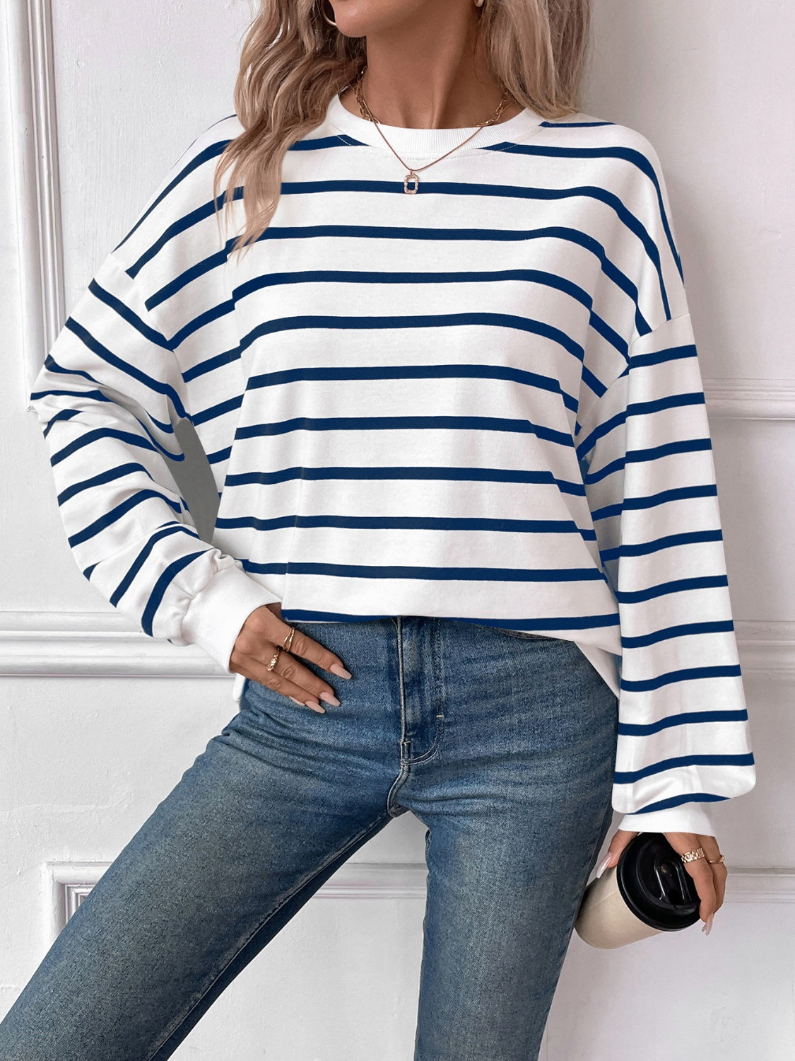 Elevated Everyday Striped Round Neck Long Sleeve Top