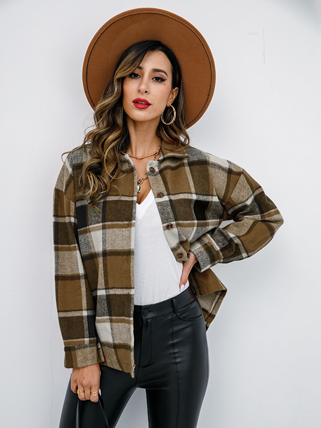 Fall in Bloom Plaid Button Up Collared Neck Shacket