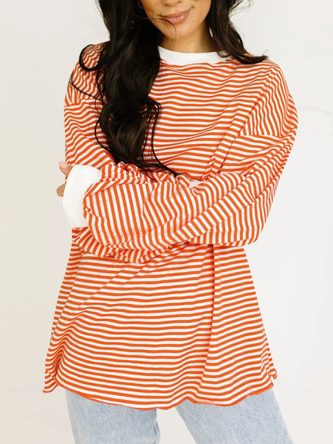 Trendy Contrast Striped Long Sleeve Sweatshirt