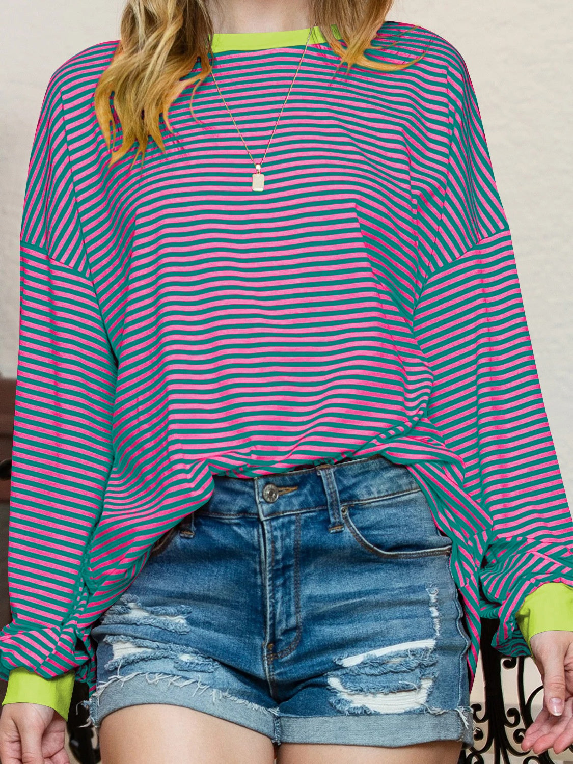 Trendy Contrast Striped Long Sleeve Sweatshirt