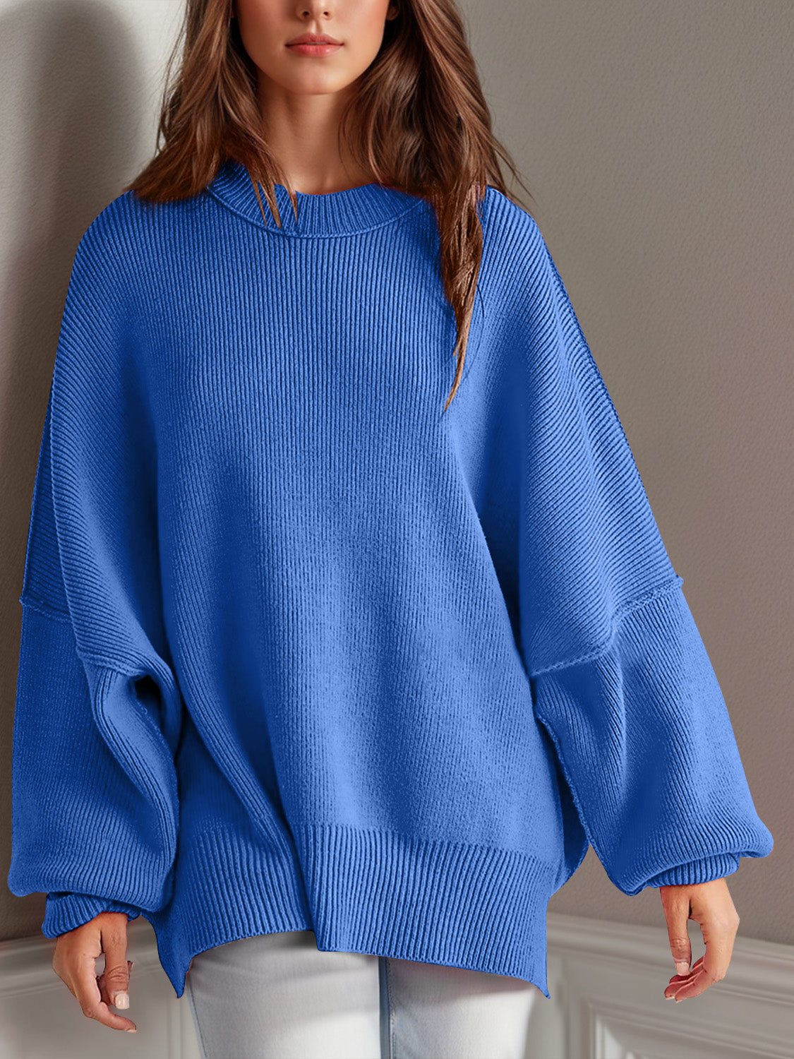 Double Take Side Slit Long Sleeve Sweater