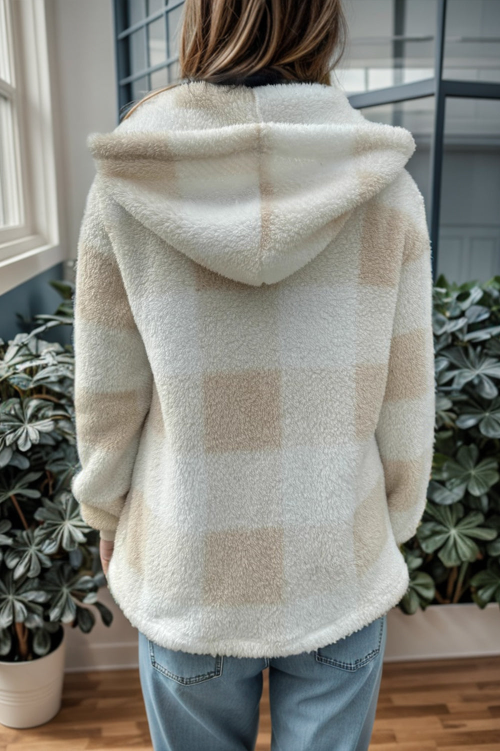 Cozy Plaid Long Sleeve Hooded Coat