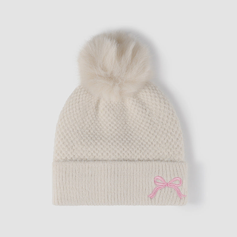 Fun & Flirty Thermal Bow Knit Hat with Pompom