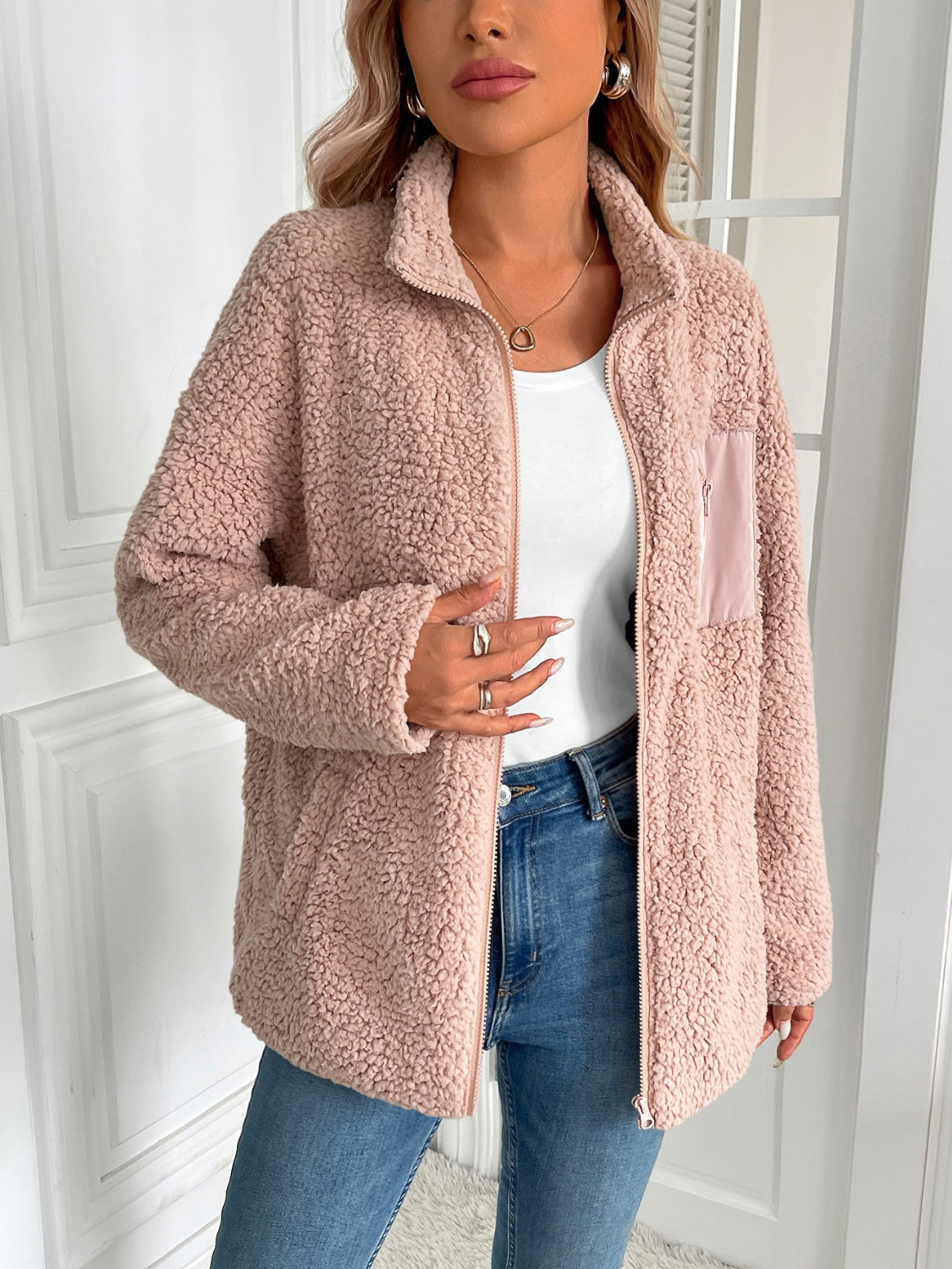 Wrap yourself in warmth Zip Up Long Sleeve Fuzzy Jacket