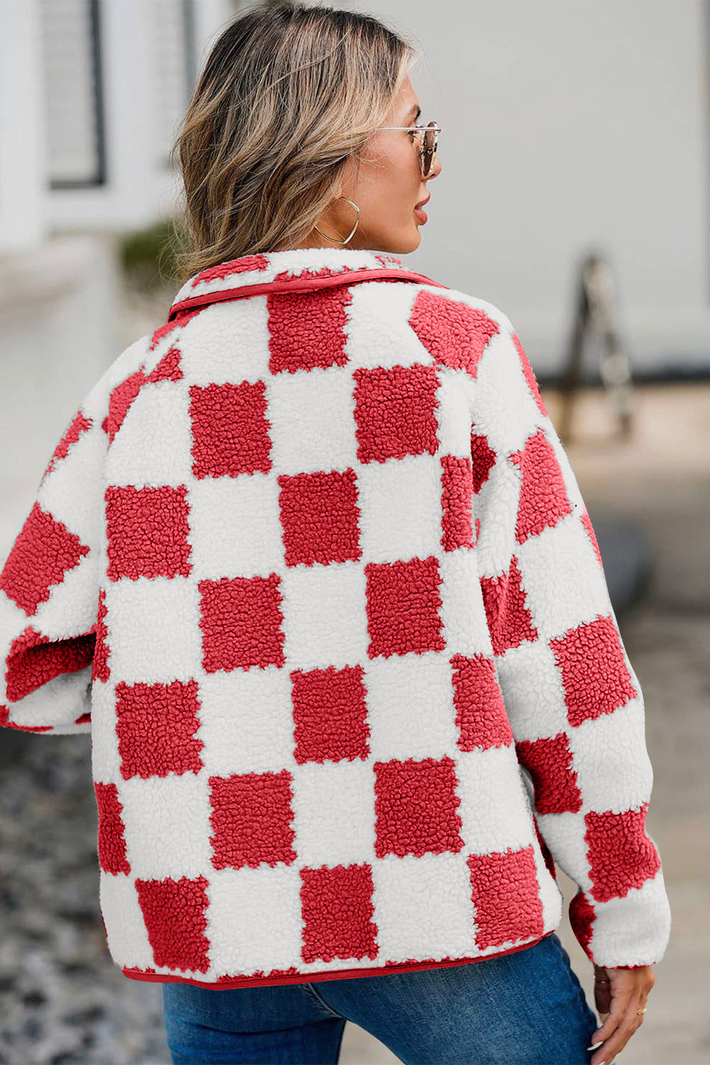 Cozy Vibes Checkered Teddy Jacket