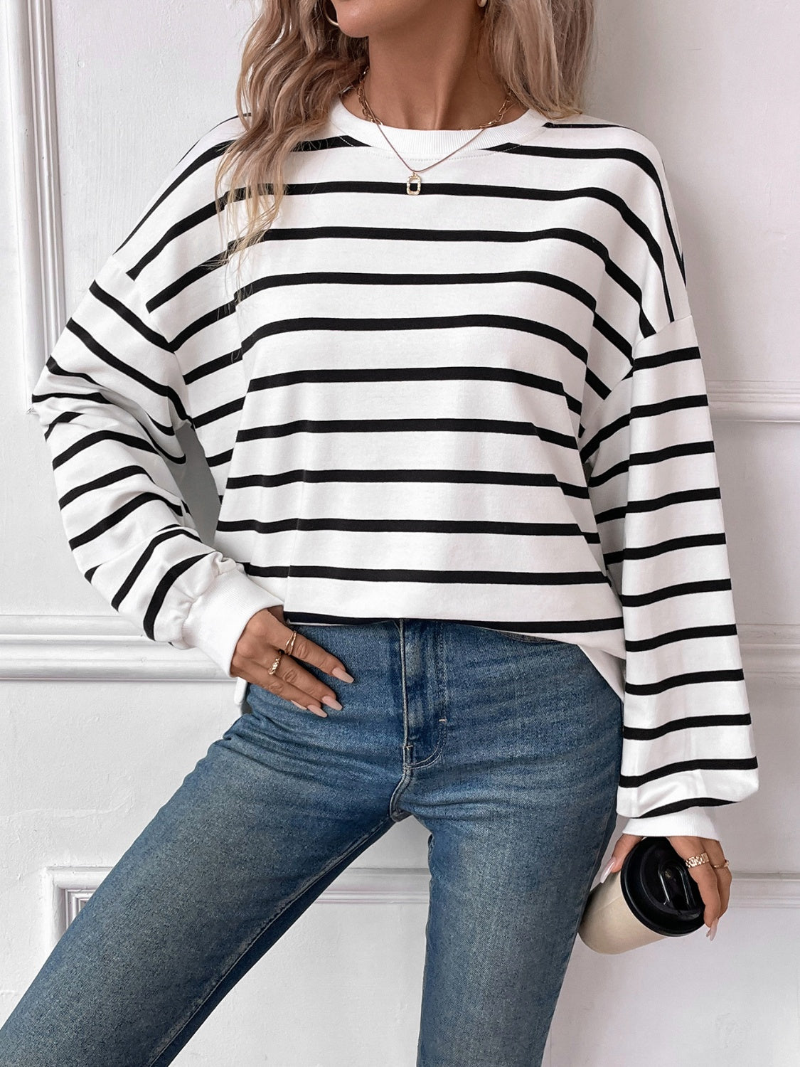 Elevated Everyday Striped Round Neck Long Sleeve Top