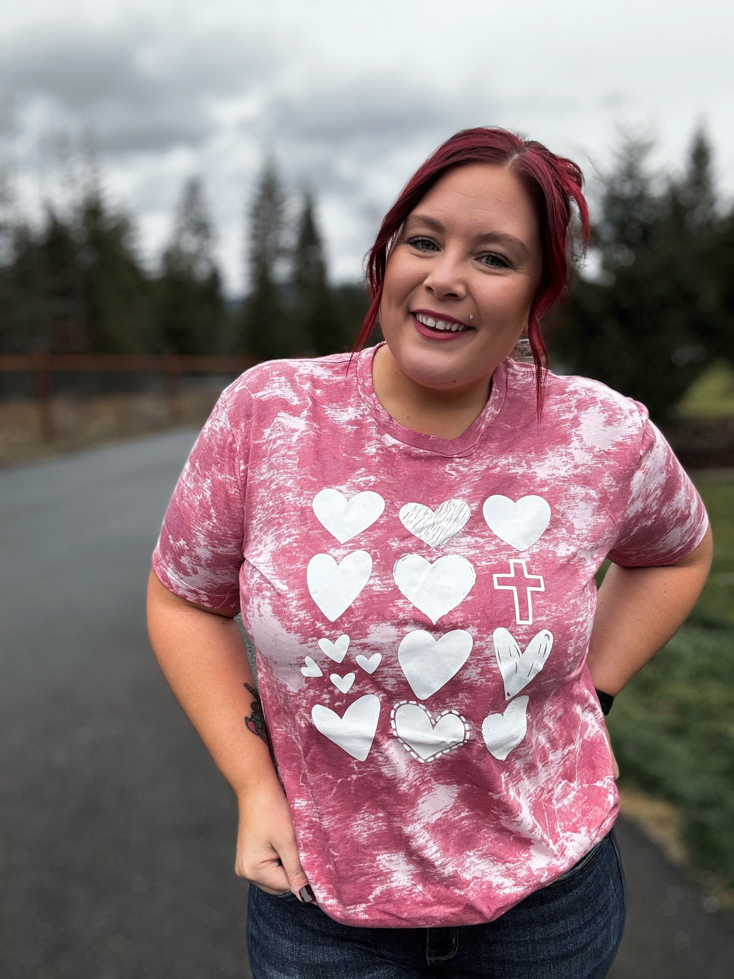 DOORBUSTER Tie Dye Heart & Cross Graphic  Tee