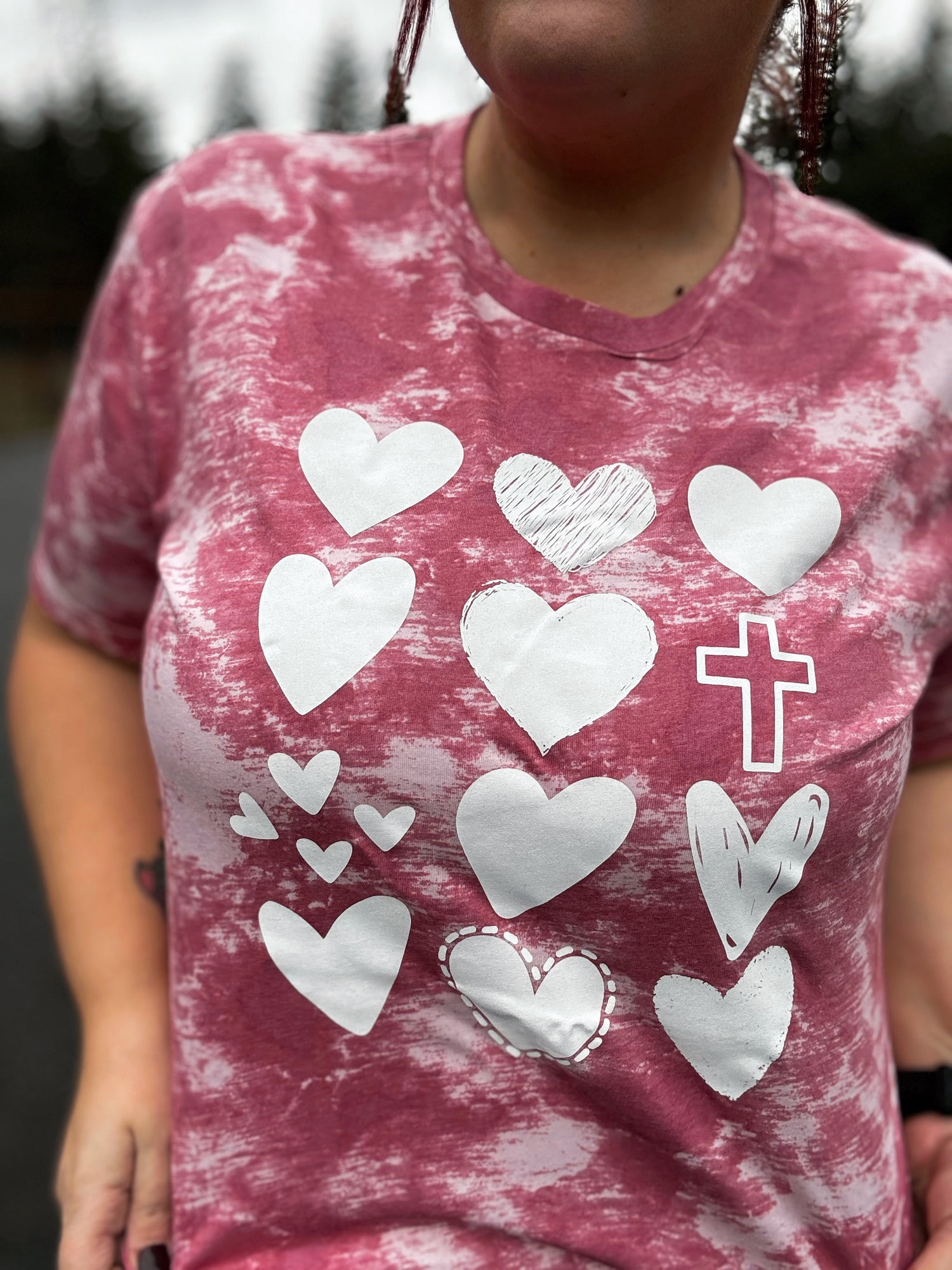 DOORBUSTER Tie Dye Heart & Cross Graphic  Tee