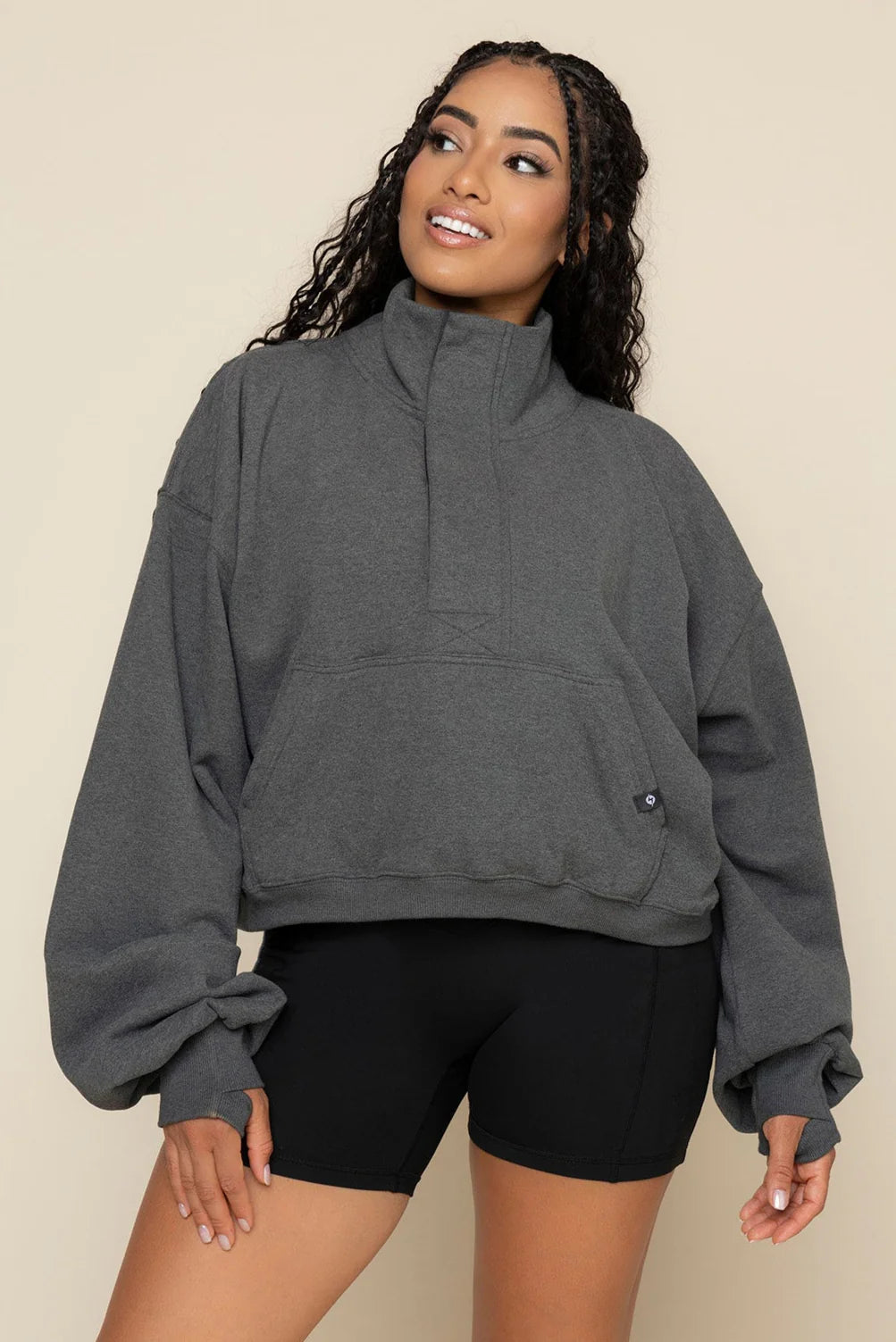 In the Clouds Cropped Half-Zip in Charcoal